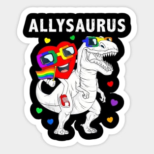 Allysaurus Dinosaur Heart Flag For Ally LGBT Pride Sticker